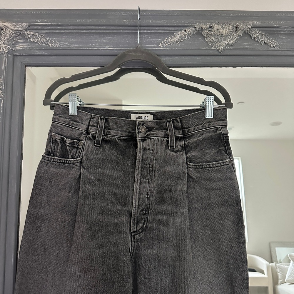 NWT AGOLDE High Rise Fold Waistband Jeans Straight Wide Leg Charcoal Wash 27 - Picture 6 of 12